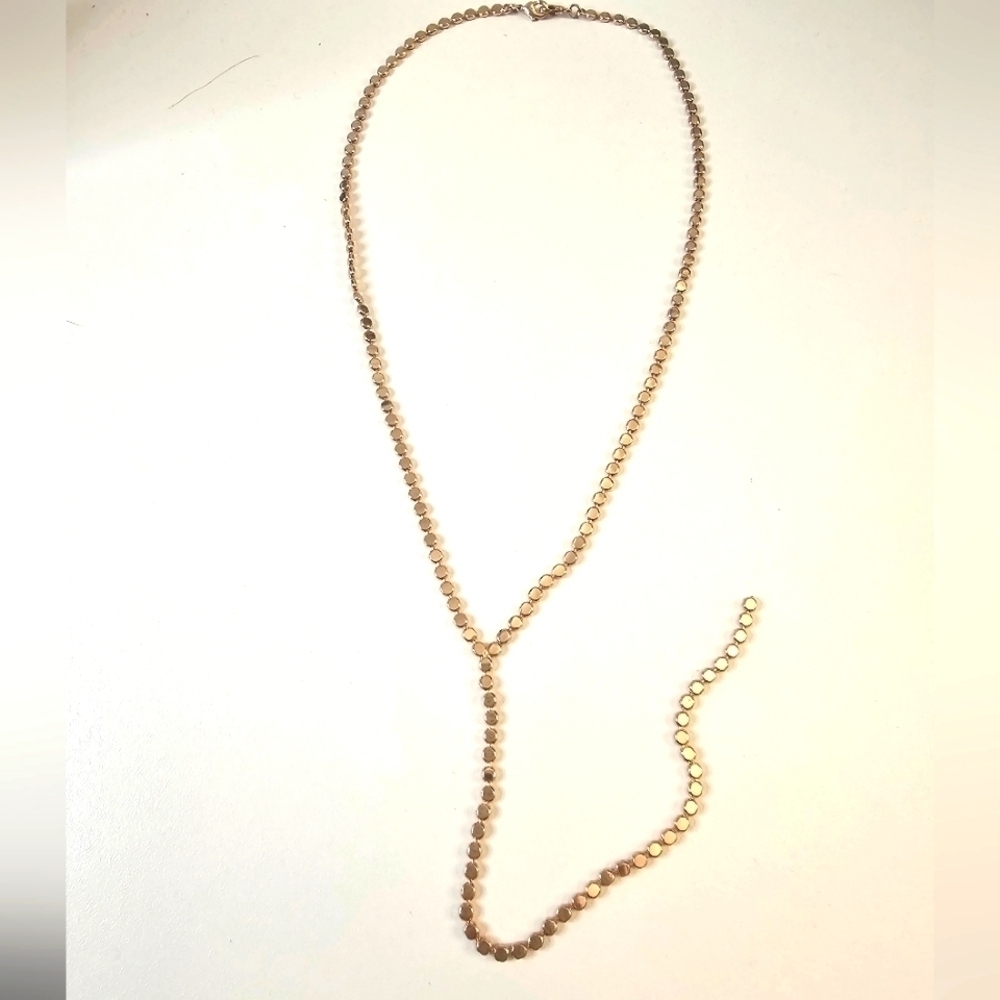 Rose Gold Lariat Flat Circle Necklace - Picture 2 of 4